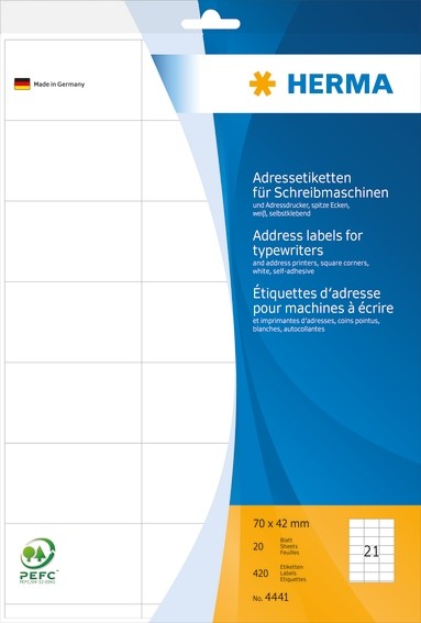 HERMA 4441 Adressetiketten für Schreibmaschinen A4 70x42 mm Papi