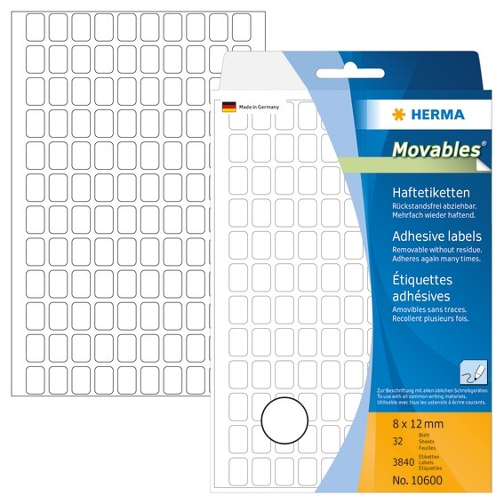 HERMA 10600 Vielzwecketiketten 8x12 mm weiß Movables/ablösbar Pa