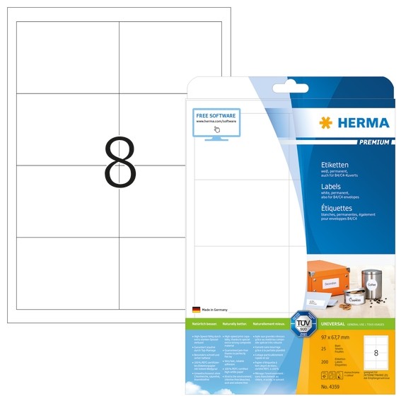 HERMA 4359 Etiketten Premium A4 97x67,7 mm weiß Papier matt 200