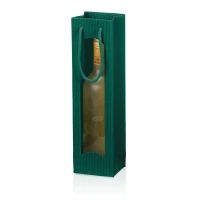 Tragetasche Geschenktüte für 1 Flasche 100x85x360 mm offene Welle Fenster Grün