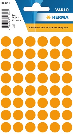 HERMA 1864 Vielzwecketiketten Ø 13 mm rund leuchtorange Papier m