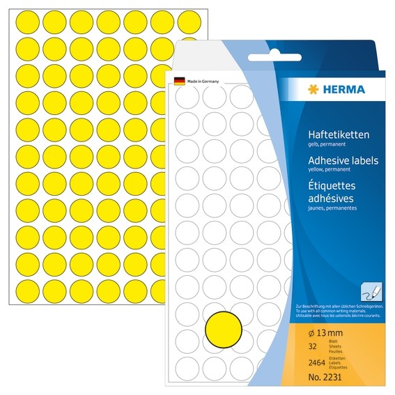 HERMA 2231 Vielzwecketiketten/Farbpunkte Ø 13 mm rund gelb Papie
