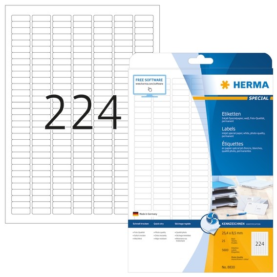 HERMA 8830 Inkjet-Etiketten A4 25,4x8,5 mm weiß Papier matt 5600