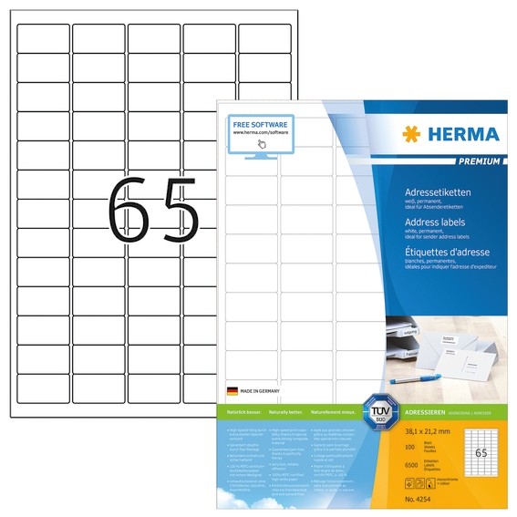 HERMA 4254 Adressetiketten Premium A4 38,1x21,2 mm runde Ecken w