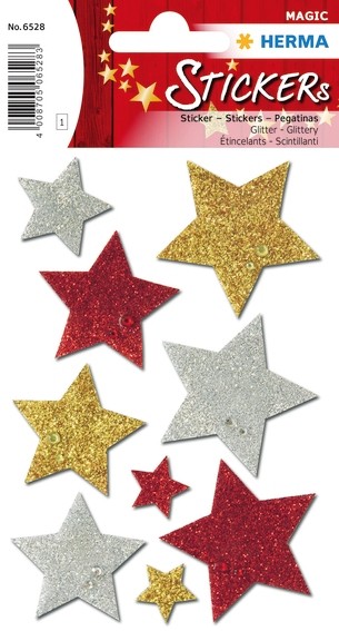 HERMA 6528 10x Sticker MAGIC bunte Sterne, glittery