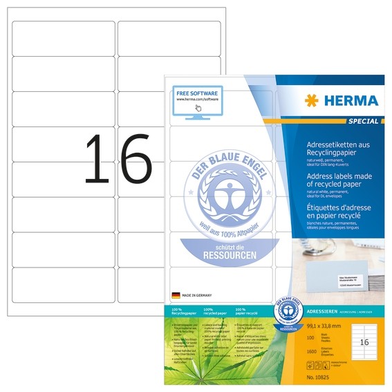 HERMA 10825 Adressetiketten A4 99,1x33,8 mm weiß Recyclingpapier