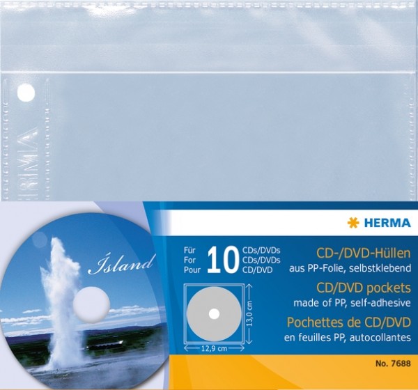 HERMA 7686 CD/DVD-Hüllen, 145x135 mm 5 Hüllen