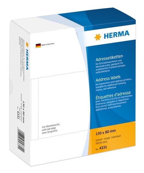 HERMA 4331 Adressetiketten für Schreibmaschinen einzeln 130x80 m