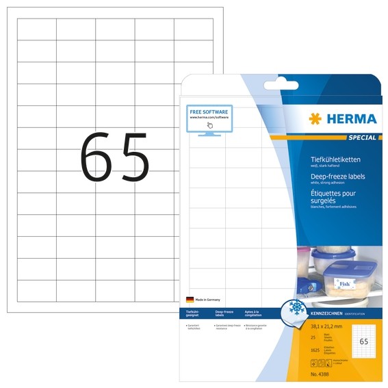 HERMA 4388 Tiefkühletiketten A4 38,1x21,2 mm weiß Papier matt 16