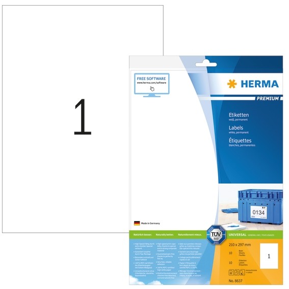 HERMA 8637 Etiketten Premium A4 210x297 mm weiß Papier matt 10 S