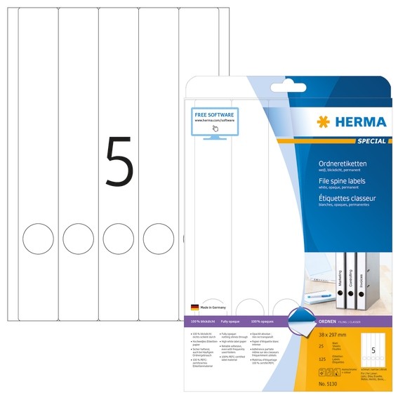 HERMA 5130 Ordneretiketten A4 38x297 mm weiß Papier matt blickdi