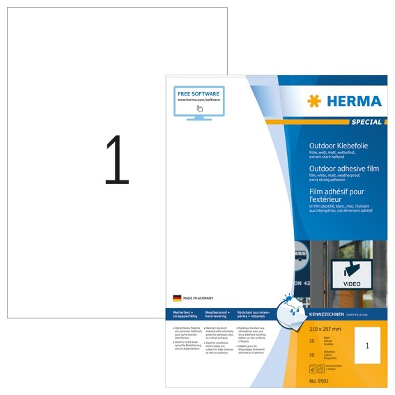 HERMA 9501 Etiketten A4 Outdoor Klebefolie 210x297 mm weiß extre