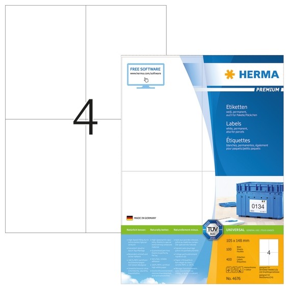 HERMA 4676 Etiketten Premium A4 105x148 mm weiß Papier matt 400