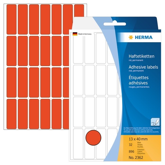 HERMA 2362 Vielzwecketiketten 13x40 mm rot Papier matt Handbesch