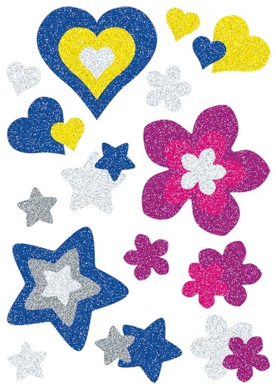 HERMA 3272 10x Sticker MAGIC Herzen, Sterne+Blumen, glittery