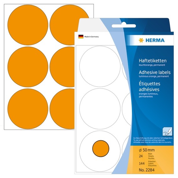 HERMA 2284 Vielzwecketiketten/Farbpunkte Ø 50 mm rund leuchtoran