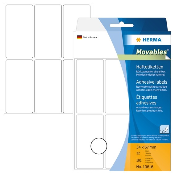 HERMA 10616 Vielzwecketiketten 34x67 mm weiß Movables/ablösbar P