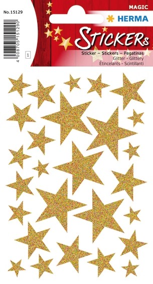 HERMA 15129 10x Sticker MAGIC Sterne Gold, Glittery
