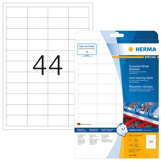 HERMA 4690 Etiketten strapazierfähig A4 48,3x25,4 mm weiß stark