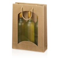 Tragetasche Geschenktüte für 3 Flaschen 250x85x360 mm offene Welle Fenster Natur