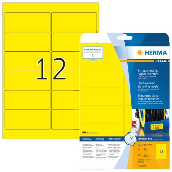 HERMA 8029 Signal-Etiketten strapazierfähig A4 99,1x42,3 mm gelb