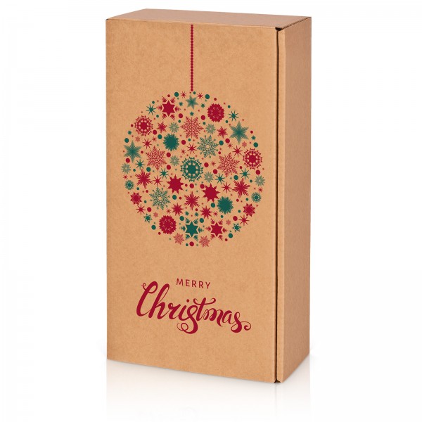 Präsentkarton für 2 Flaschen 360x180x90 mm Kraftpapier Weihnachten Natur Rot Grün