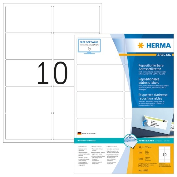 HERMA 10316 Repositionierbare Adressetiketten A4 99,1x57 mm weiß