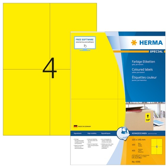 HERMA 4396 Farbige Etiketten A4 105x148 mm gelb Papier matt 400