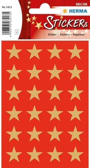 HERMA 3413 10x Sticker DECOR Sterne 5-Zackig, gold Ø 15 mm