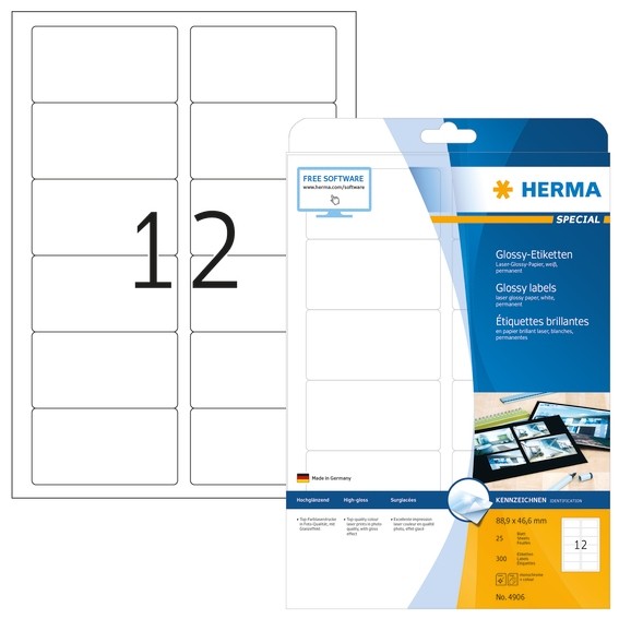 HERMA 4906 Etiketten A4 88,9x46,6 mm weiß Papier glänzend 300 St