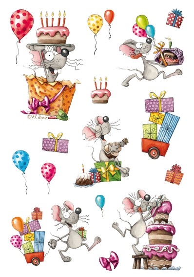 HERMA 3713 10x Sticker MAGIC Happy Birthday Maus, Glitterfolie
