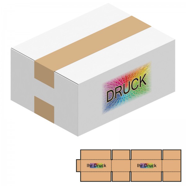 194x144x78 mm einwellige Kartons, weiß mit Digitaldruck