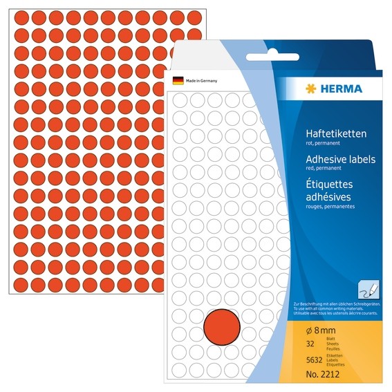 HERMA 2212 Vielzwecketiketten/Farbpunkte Ø 8 mm rund rot Papier