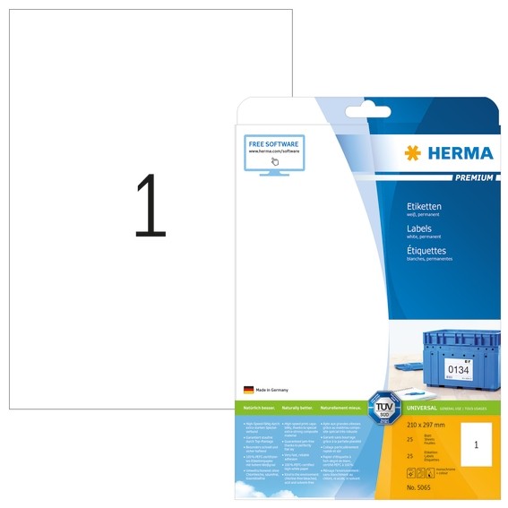HERMA 5065 Etiketten Premium A4 210x297 mm weiß Papier matt 25 S