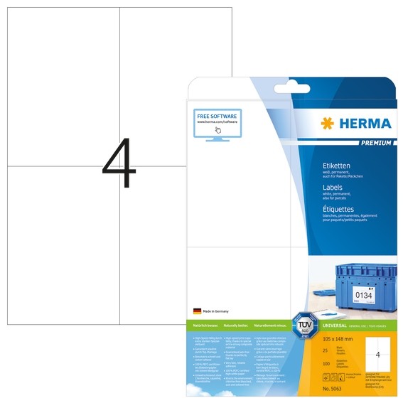 HERMA 5063 Etiketten Premium A4 105x148 mm weiß Papier matt 100