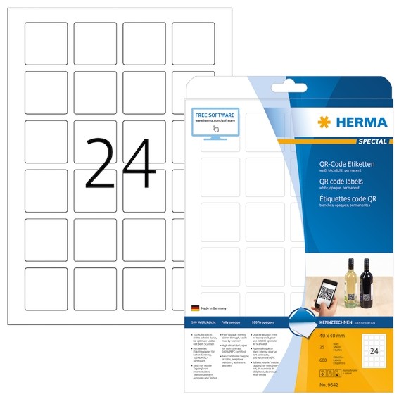 HERMA 9642 QR-Code Etiketten A4 40x40 mm quadratisch weiß Papier