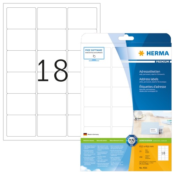 HERMA 4501 Adressetiketten Premium A4 63,5x46,6 mm weiß Papier m