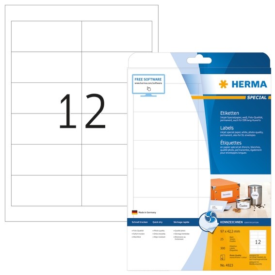 HERMA 4823 Inkjet-Etiketten A4 97x42,3 mm weiß Papier matt 300 S