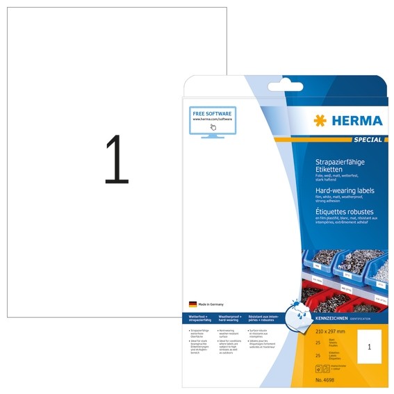 HERMA 4698 Etiketten strapazierfähig A4 210x297 mm weiß stark ha