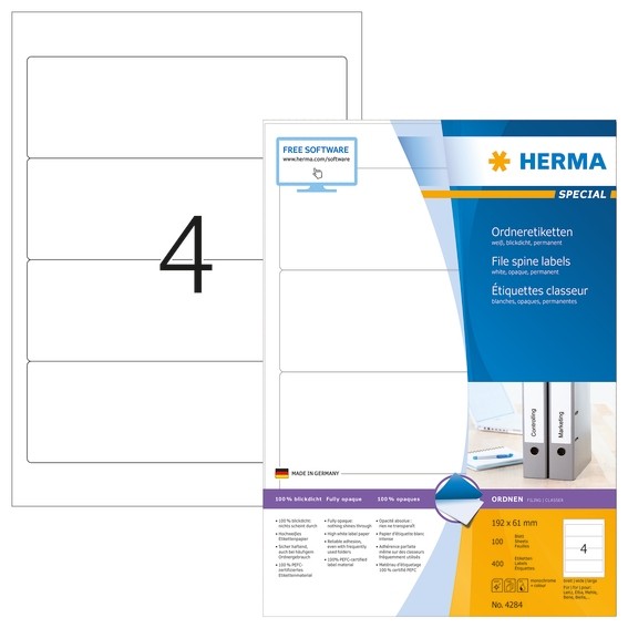 HERMA 4284 Ordneretiketten A4 192x61 mm weiß Papier matt blickdi