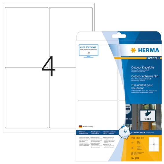 HERMA 9534 Etiketten A4 Outdoor Klebefolie 99,1x139 mm weiß extr