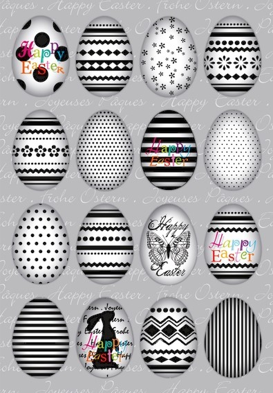HERMA 1727 10x Sticker DECOR Happy Easter Eierset Schwarz Weiss