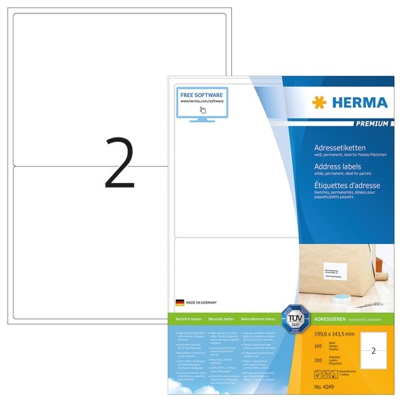 HERMA 4249 Adressetiketten Premium A4 199,6x143,5 mm weiß Papier