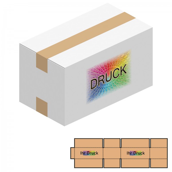 354x194x188 mm einwellige Kartons, weiß mit Digitaldruck