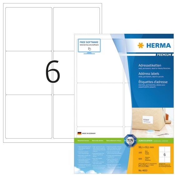 HERMA 4653 Adressetiketten Premium A4 99,1x93,1 mm weiß Papier m