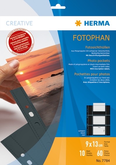 HERMA 7784 Fotophan Fotosichthüllen 9x13 cm quer schwarz 10 Hüll