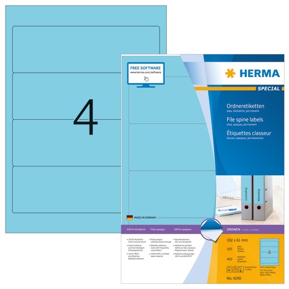HERMA 4298 Ordneretiketten A4 192x61 mm blau Papier matt blickdi