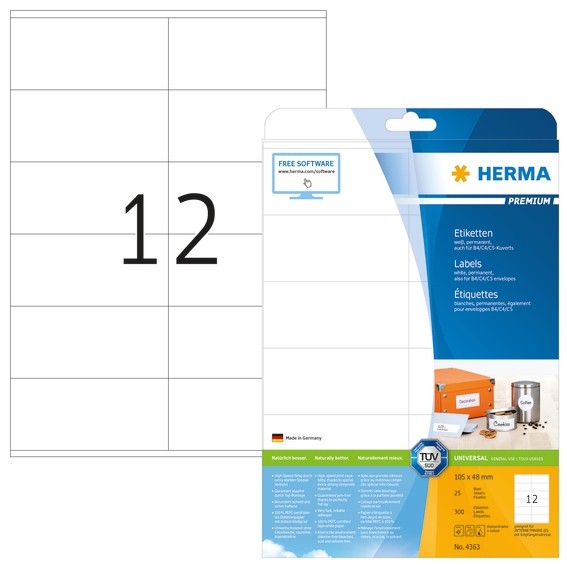 HERMA 4363 Etiketten Premium A4 105x48 mm weiß Papier matt 300 S