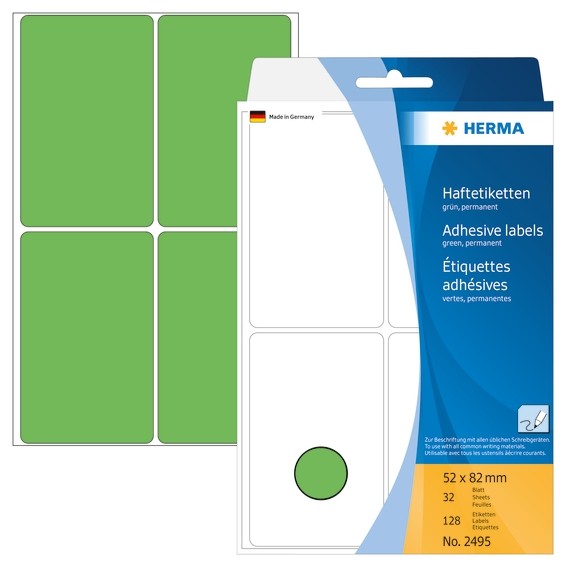 HERMA 2495 Vielzwecketiketten 52x82 mm grün Papier matt Handbesc