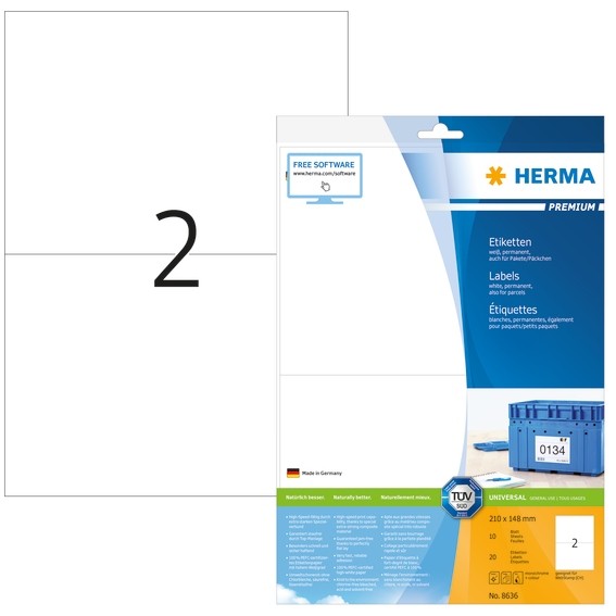 HERMA 8636 Etiketten Premium A4 210x148 mm weiß Papier matt 20 S